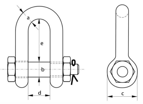 Technical Drawing of Dee Shackle Safety Bolt