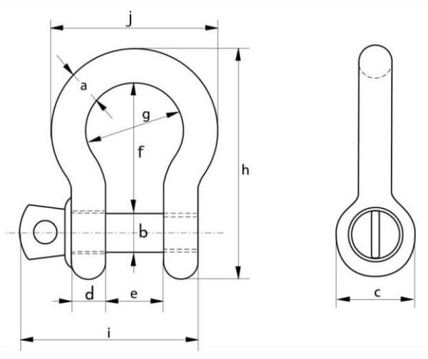 Technical Drawing of Green Pin Bow Shackle