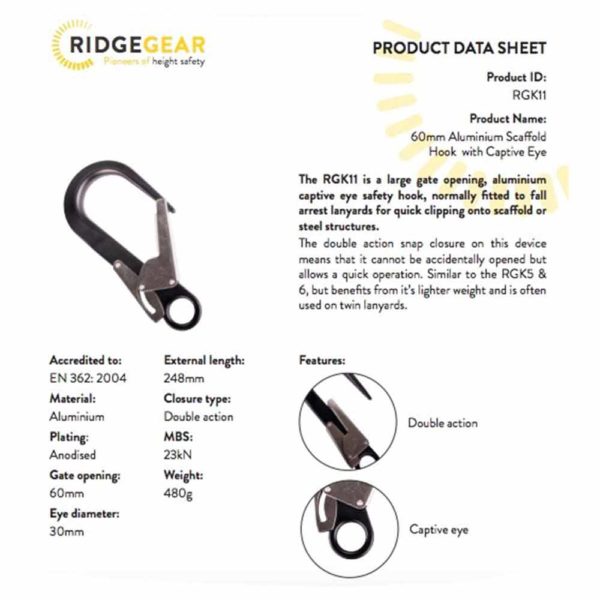 RGK11 Aluminium Scaffold Hook Data sheet